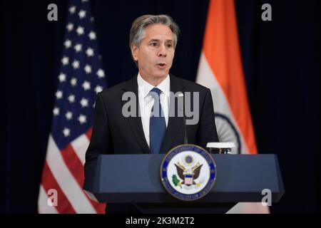 Washington, USA. 27th Sep, 2022. US Secretary Anthony Blinken speaks about Ukraine war, Iran during a press conference, today on September 27, 2022 at State Department in Washington DC, USA. (Photo by Lenin Nolly/Sipa USA) Credit: Sipa USA/Alamy Live News Stock Photo