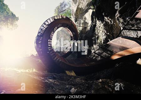 metal spiral staircase in liechtensteinklamm or liechtenstein gorge particularly narrow gorge with walls located in the austrian alps near salzburg 2k3m3hf