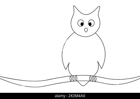 Owl. A wise bird sits on a branch. Vector illustration. Outline on an isolated background. Doodle style. Sketch. Coloring book for children. Halloween Stock Vector