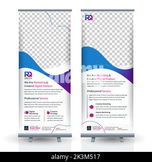 editable content of modern layout design for rollup banner to corporate promotion with clean gradient color element background advertising printing ve Stock Vector