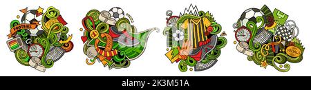 Football cartoon vector doodle designs set. Stock Vector