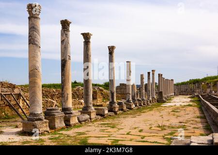 Column Street in Perge. Ruins of the ancient city. The main street of Perge Stock Photo