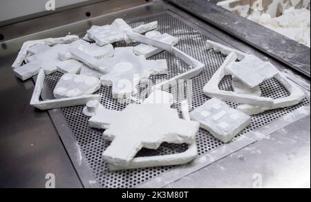 Detail objects printed on powder 3D printer and covered white polyamide ...