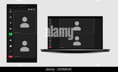 Video conferencing user interface. User web video call window. Call screen template. Video call illustration. Template mockup. Stock Vector