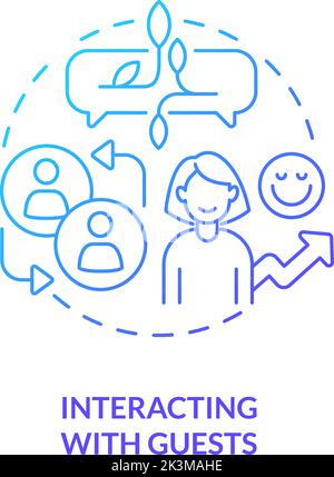Interacting with guests blue gradient concept icon Stock Vector