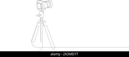 Continuous line drawing of the camera on a tripod. Vector illustration Stock Vector