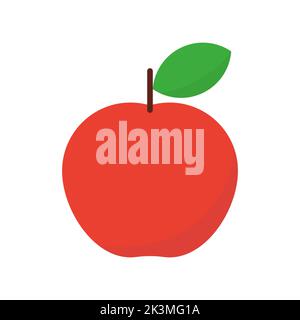 Red apple. Apple with leaf. Vector isolated on white. Stock Vector