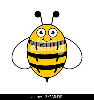 Cute bee character. Cartoon happy flying bee with kind eyes. Vector isolated on white. Stock Vector