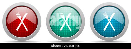 Restaurant vector icon set, glossy web buttons collection Stock Vector