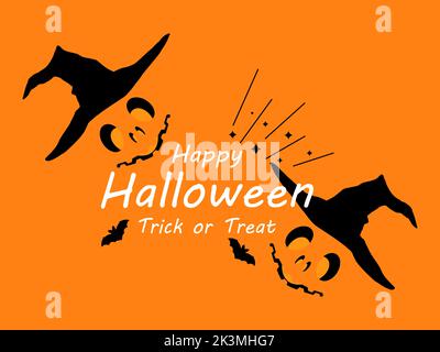 Happy Halloween October 31st, trick or treat. Festive banner with Halloween carved face in witch hat and bats. Design for greeting cards, posters and Stock Vector