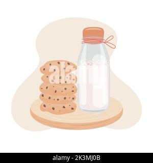 Cookies and milk bottle, vector illustration Stock Vector