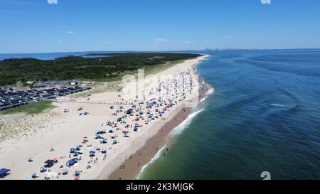 Aerial view of nude beach at Sandy Hook National Recreation Area, New
