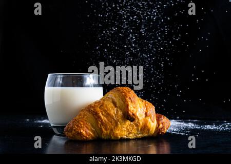 Sweet bread assorted traditional bakery, croissant, pans and milk Stock Photo