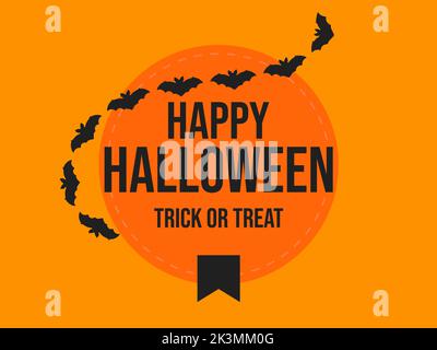 Happy Halloween October 31st, trick or treat. Round emblem with flying bats. Design for banners, posters and promotional products. Vector illustration Stock Vector