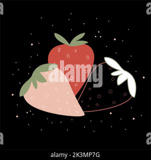 Seamless pattern with cartoon strawberries. colorful vector. hand drawing, flat style. design for fabric, print, textile, wrapper Stock Photo