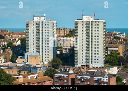 An aerial of the residential tower blocks Kennedy House and Trove Court ...