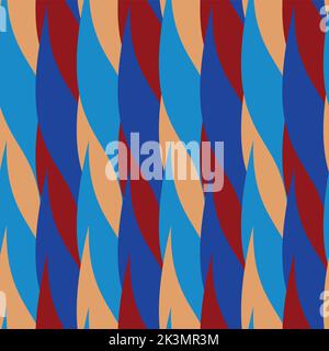 Abstract rope effect vector seamless pattern background. Vertical cord stripe style backdrop in red, orange, blue. Striped repeat design. Thick Stock Vector