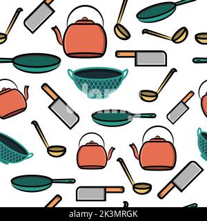 A seamless pattern with kitchenware isolated on a white vertical background. Stock Vector
