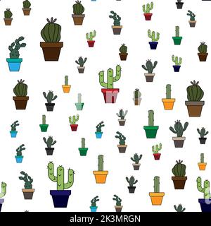 A seamless pattern with cacti isolated on a white vertical background. Stock Vector
