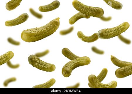 marinated pickled cucumbers isolated on white background, selective focus Stock Photo