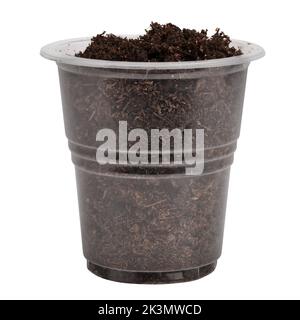 pot with soil, isolated on white background, clipping path, full depth of field Stock Photo