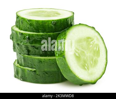 cucumber slices isolated on white background, clipping path, full depth of field Stock Photo