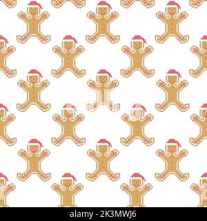 Merry Christmas vector seamless pattern. Christmas cookies gingerbread man cross stitch embroidery. Stock Vector