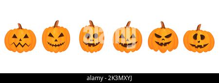 Halloween pumpkins set. Vector isolated on white. Stock Vector