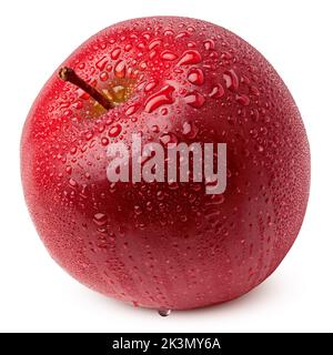 Red apple with water drops isolated on white background, clipping path, full depth of field Stock Photo