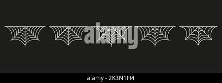 Spider web set. Halloween hand drawn cobweb collection. Vector illustration isolated on black background. Stock Vector
