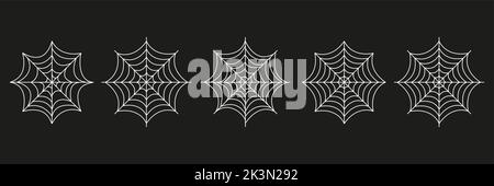 Spider web set. Halloween hand drawn cobweb collection. Vector illustration isolated on black background. Stock Vector