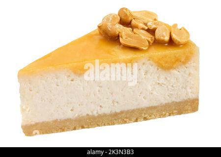 Piece of peanuts cheesecake isolated on white background, clipping path, full depth of field Stock Photo