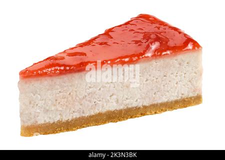 Piece of Strawberry cheesecake isolated on white background, clipping path, full depth of field Stock Photo