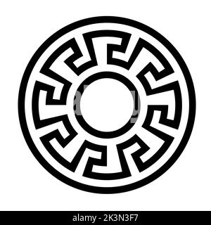 Ancient Greek key black frame pattern, round antique border from Greece Stock Vector