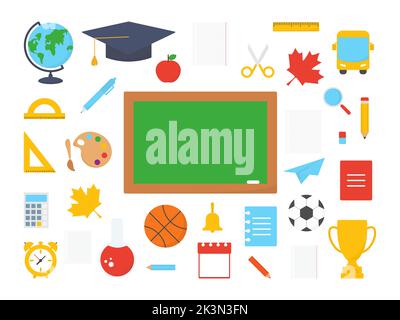 School stuff collection. Back to school. Education elements set. Vector illustration isolated on white. Stock Vector