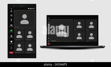 Template video conference user interface. Video calls window overlay. Video conference icon. Digital communication. Meeting App Flat Vector. Stock Vector
