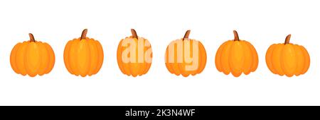 Pumpkins flat icon set. Halloween harvest pumpkin collection. Vector isolated on white. Stock Vector