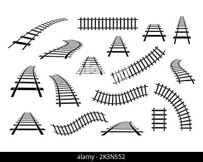 Train railway road set. Rail transport path element collection. Vector isolated on white. Stock Vector