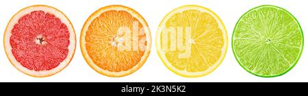 citrus slice, grapefruit, orange, lemon, lime, isolated on white background, clipping path Stock Photo