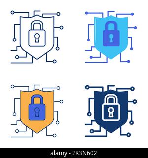 Network security icon set in flat and line style. Data protection concept. Cyber technology web services. Vector illustration. Stock Vector