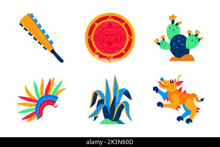 Maya and Aztecs items - flat design style object set Stock Vector