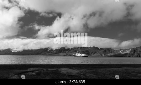 Paulet island landscape, view from the sea with icebergs, Antartica Stock Photo