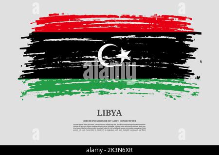 Libya flag with brush stroke effect and information text poster, vector background Stock Vector