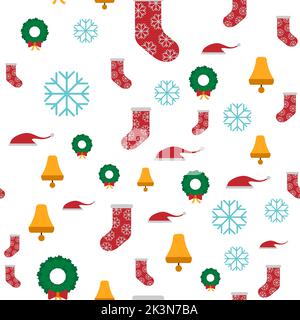 A seamless pattern with Christmas decorations isolated on a white vertical background. Stock Vector