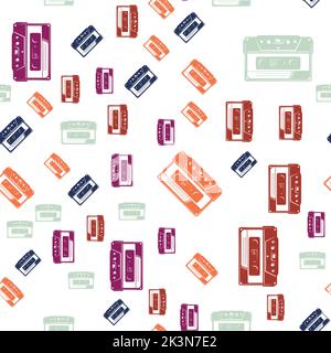 A seamless pattern with cassette tapes isolated on a white vertical background. Stock Vector