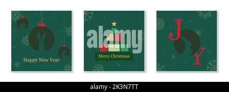 Happy New Year 2023 posters collection. Greeting card template with rabbit silhouette. Creative concept for banner, flyer, cover, social media Stock Vector