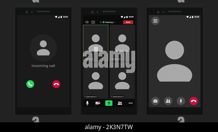 Video chat user interface. User web video call window. Call Window App template. User interface from video webinars. Webinar with black background. Stock Vector
