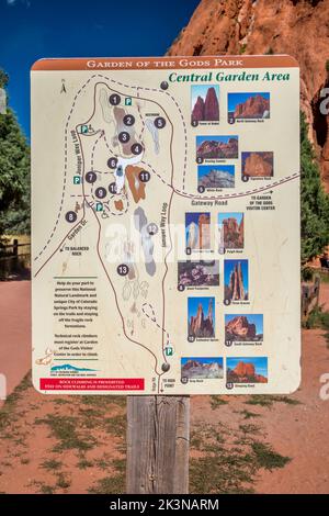 A description board for the trail in Garden of the Gods, Colorado Stock Photo