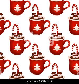 Christmas drink cream 3d vector seamless pattern, cocoa cup dessert chocolate art, winter coffee hot illustration Stock Vector
