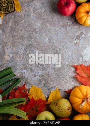 autumn-themed mockup with pumpkins, leaves Stock Photo